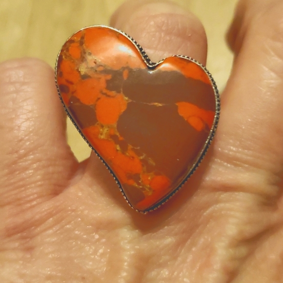 New Heart Shaped Mosaic Jasper 925 Silver Ring. - Picture 1 of 10